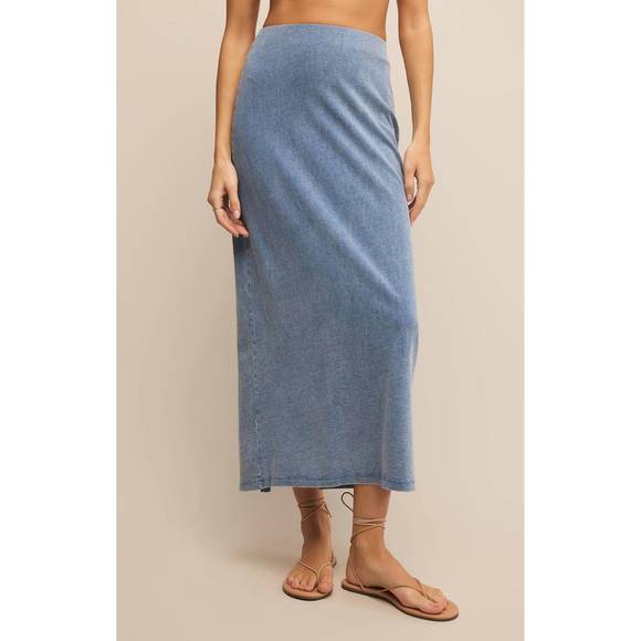 NEW Z SUPPLY women's gail jersey denim midi skirt - plus in indigo - Picture 1 of 3